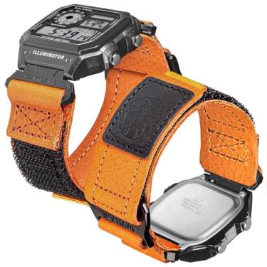 Imagem de DAVILANE Pulseira de relógio militar de 18 mm de liberação rápida de couro militar para Casio G-Shock AE/F/W (AE-1200, F-91W, W-735H, DW-H5600), pulseira de gancho e laço