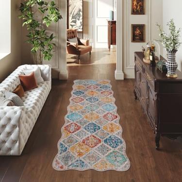 Imagem de Clemile Tapete Boho de 0,6 x 1,8 m, exclusivo recortado ultrafino, macio, lavável, antiderrapante, resistente a manchas, leve, para sala de estar, quarto, sala de jantar, escritório (cinza amarelo)