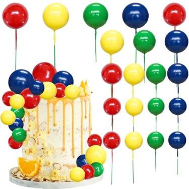Imagem de Ephlyn 32 peças de topo de bolo colorido em forma de bola bolas de pérola enfeite de bolo de cupcake para festa de aniversário suprimentos de decoração de casamento vermelho azul amarelo verde
