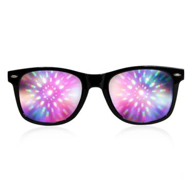 Imagem de GloFX Óculos De Difração Halo Com Armação Preta, Gravados A Laser Para Efeitos Luz, Duráveis E Flexíveis Festivais Raves