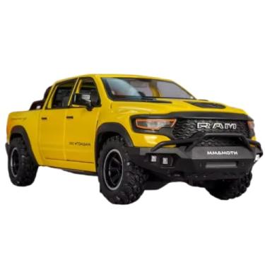 Imagem de Mammoth 1000 Carro de Brinquedo RAM, Modelo Pickup em Liga Metálica, Amarelo/Preto, Escala 1:32, com Luzes, Som do Motor e Portas que Abrem, 17.5x7.2x6.5cm (amarelo)