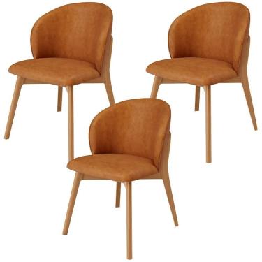 Imagem de Kit 03 Cadeiras De Jantar E Estar Living Estofada Mia L02 Couríssimo Canela - Lyam Decor