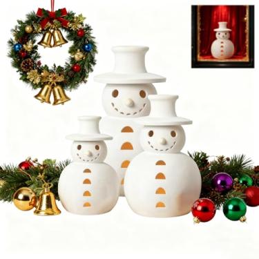 Imagem de Estatueta de boneco de neve de terracota feita à mão | Textura sintética - Decoração de casa de fazenda de resina branca rústica para férias de Natal, conjunto de manto de mesa para uso interno e