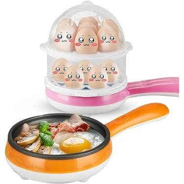 Imagem de Cozedor Elétrico de Ovos 14 Unidades – A Vapor, 2 Bandejas, Portátil e Multiuso para Ovos, Legumes e Omeletes (Rosa)