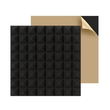 Imagem de 4 painéis de espuma acústica de alta densidade, painéis autoadesivos de espuma à prova de som, absorção de ruído e redução de eco para estúdio doméstico (50 x 50 x 5 cm, preto)