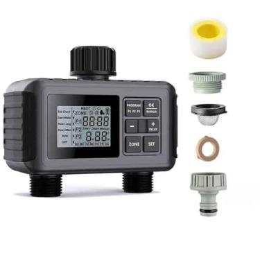 Imagem de Controlador de irrigação de tela grande para ambientes externos, 2 zonas, programável, temporizador de água de jardim, controlador automático de sistema de irrigação (1 temporizador)