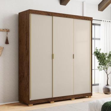Imagem de Guarda-roupa Porto 3 Portas Correr Dupla Face 4 Gavetas Fendi/imbuia 100% Mdf - Vila Rica