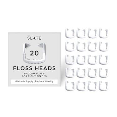 Imagem de Slate Refil de fio dental – Pacote com 20 cabeças brancas de fio dental liso | Fio dental reutilizável, sem PFA, não encerado | Serve para irrigador bucal elétrico de ardósia com raspador de língua e