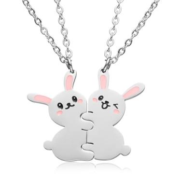 Imagem de VIMIEW Conjunto de 2 colares combinando com coelhinho, 2 melhores amigos, coelho, amizade, para 2 filhas, irmãs, melhores amigas.