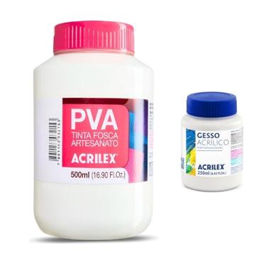 Imagem de Kit Tinta PVA Fosca Acrilex Branco 519 500ml + Base Acrílica Branco 250ml para Artesanato, MDF, Tela, Madeira e Cerâmica com Secagem Rápida e Alta Cobertura