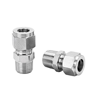 Imagem de Pysrych Encaixe de compressão de aço inoxidável 304 de 1/10.2 cm OD x M12*1,25 Adaptador reto acoplador de rosca macho métrico conectar com virolas duplas pacote com 2