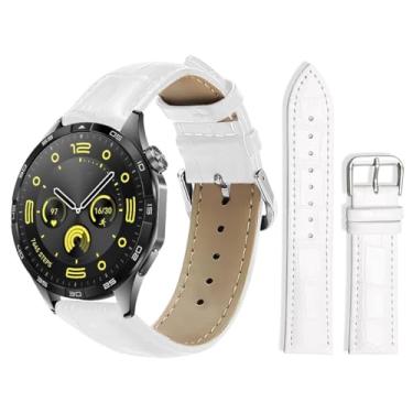 Imagem de Pulseira de couro para Huawei Watch GT 4 / GT 3 / GT 2 xDfind com textura de bambu e fivela de pino (branca)