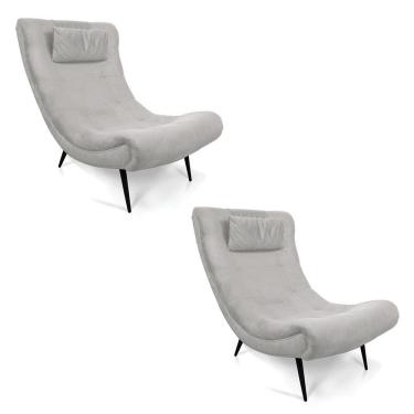 Imagem de Kit 02 Poltronas Sher Suede Pés Palito De Ferro Cinza