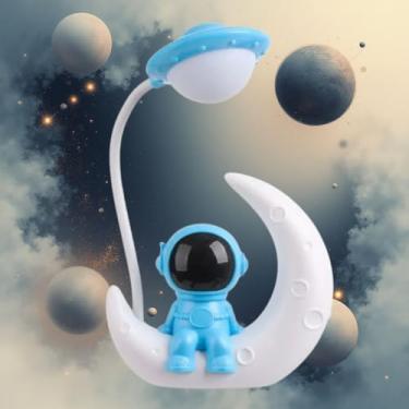 Imagem de Luminária De Mesa Luz Led Astronauta na Lua cabo Usb Decorativa e Ludica Decoração Infanto Juvenil Sala Quarto Estudo - Azul