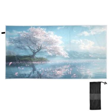 Imagem de ATTX Toalha de praia de cerejeira branca 76 x 152 cm - Cobertor leve de microfibra resistente à areia de secagem rápida para piscina, ioga, academia e viagens | Esportes de banho de natação multiuso