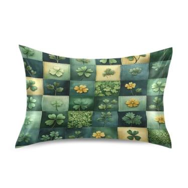 Imagem de Blueangle Fronha de cetim xadrez verde de São Patrício para cabelo e pele, fronha de seda, tamanho Queen (50,8 x 76,2 cm) - Capas de almofada de cetim refrescantes com fecho de envelope (703)