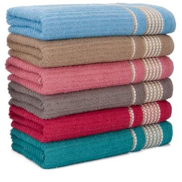 Imagem de Kit 04 Toalhas de Banho Grande Canelada 100% Algodão 70x140cm 370g/m² Alta Absorção - Sortido