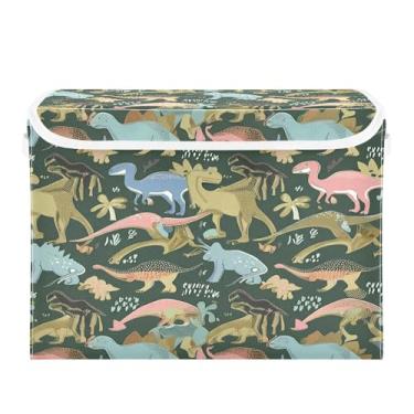 Imagem de SEHANY Cestas de armazenamento engraçadas de dinossauro com tampas, organizador de caixa de armazenamento dobrável, caixas de armazenamento de armário de tecido para roupas cobertor de escritório