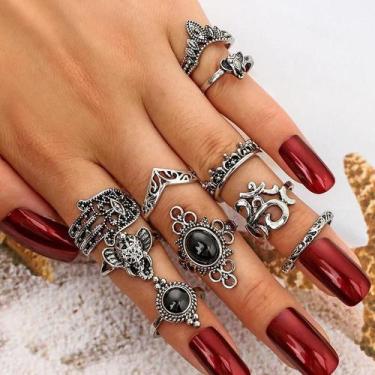 Imagem de Anel Prateado Antiguidade Vintage Prata Kit 10 pçs - DCXAM
