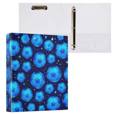 Imagem de Blueangle Fichário de 3 anéis de futebol azul com prancheta e 2 bolsos - Organizador de documentos decorativo de 3 anéis de 3 argolas para escritório, suprimentos para reuniões (312)