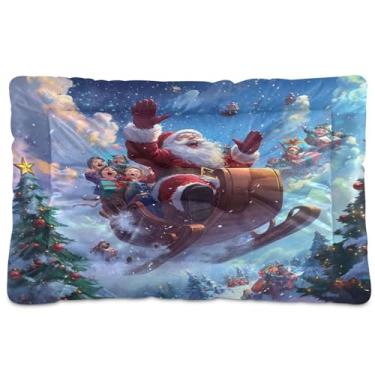 Imagem de SEHANY Cama de Natal para cães de Papai Noel, cama de gato com fundo antiderrapante, cama de canil, colchão macio para animais de estimação, lavável para cães pequenos, médios e grandes, gatos, 91 x