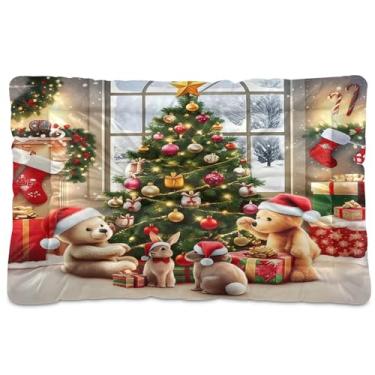 Imagem de SEHANY Cama de árvore de Natal em aquarela para cães e gatos com fundo antiderrapante, caixa de canil, colchão macio para animais de estimação, lavável para cães pequenos, médios e grandes, gatos, 61