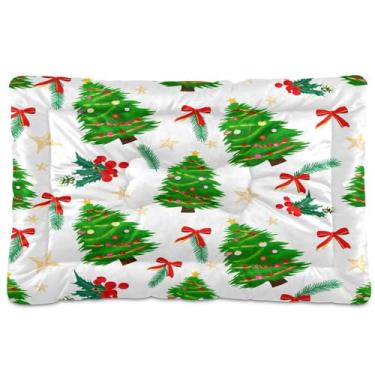 Imagem de SEHANY Cama de árvore de Natal em aquarela para cães e gatos com fundo antiderrapante, caixa de canil, colchão macio para animais de estimação, lavável para cães pequenos, médios e grandes, gatos, 91