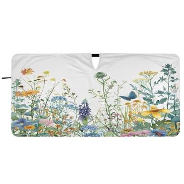 Imagem de Blueangle Guarda-sol para para-brisa flores silvestres com borboletas - 149.9 cm x 76.2 cm dobrável carro janela frontal blocos para-sol raios UV viseira de sol (197)
