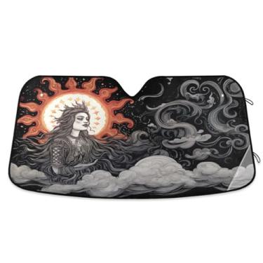 Imagem de ATTX Para-brisa de carro sol e lua 139.7 cm x 70.1 cm escudo solar universal com proteção UV, persiana de janela frontal automática dobrável para caminhões Sedans SUVs #835