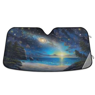 Imagem de ATTX Bela cena de praia pára-brisa de carro 134,6 cm x 59,7 cm escudo solar universal com proteção UV, persiana de janela frontal automática dobrável para caminhões Sedans SUVs #46