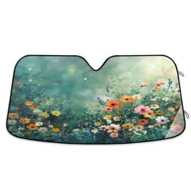 Imagem de ATTX Pintura de flores coloridas pára-brisas de carro 134.6 cm x 59.7 cm escudo solar universal com proteção UV, persiana de janela frontal automática dobrável para sedãs SUVs caminhões #530