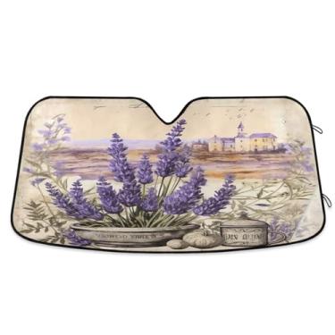 Imagem de ATTX Para-brisa de carro lavanda vintage 144.8 cm x 80.0 cm escudo solar universal com proteção UV, persiana de janela frontal automática dobrável para caminhões Sedans SUVs #928