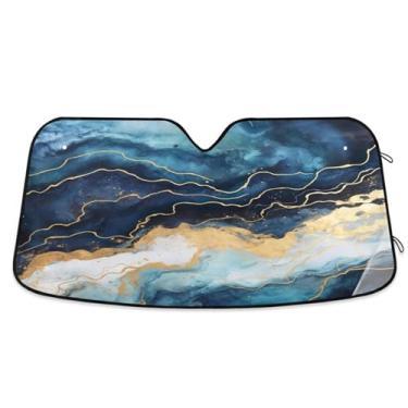 Imagem de ATTX Para-brisa de carro mármore azul dourado 134,6 cm x 59,7 cm escudo solar universal com proteção UV, persiana de janela frontal automática dobrável para caminhões Sedans SUVs #394