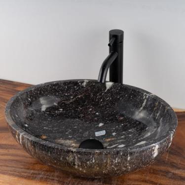 Imagem de MIDUSO Lavatório oval de pedra de rio 100% artesanal; pia de pedra real; pia de vaso exclusiva; acima do balcão; pias de vaso de banheiro; pia de tigela de pedra; Oval_RiverStone_091