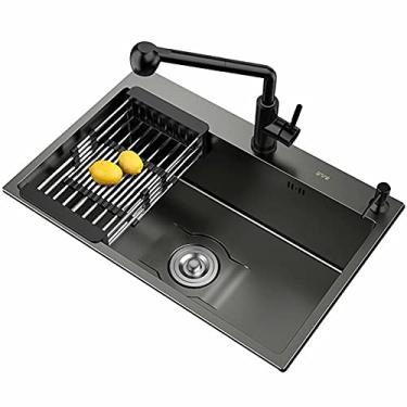 Imagem de HGTRH Pia de cozinha com torneira, pia embutida com torneira, pia quadrada de aço inoxidável dispensador de sabão conjunto de sifão para montagem vertical e nivelada