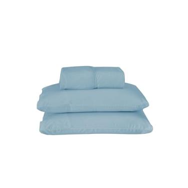 Imagem de Jogo de Lençol 3 Pçs Casal Queen Dia a Dia Simples Liso Percal 180 Fios com Elástico (Azul Petróleo)