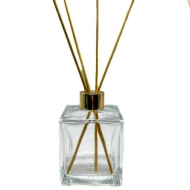 Imagem de Kit 3 Frascos de Vidro Cubo 100ml para Difusor de Ambiente Luxo com 9 Varetas – Tampas Douradas, Prata, Rose ou Preto(DOURADO)