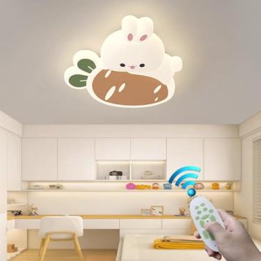 Imagem de Luminária de teto LED em formato de cenoura, dimerizável, 60W, para decoração de interiores. Ideal para quarto infantil, sala de jantar, quarto ou escritório. Possui controle remoto e é perf