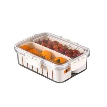 Imagem de Cesto Organizador com Tampa para Geladeira, Plástico Transparente/Branco, 23,5x16,5x6,5cm, com Divisórias Removíveis