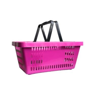 Imagem de Kit 10 Cestas de Compras Mercado Supermercado Plástica Coloridas, Cestinhas Lojas Multiuso Reforçadas 15L (Rosa)