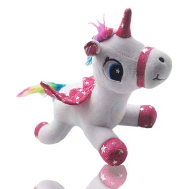 Imagem de Boneca de brinquedo de pelúcia Unicórnio Cavalo com 20 cm de altura