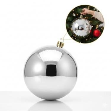 Imagem de Bola de Natal Gigante 25cm, 20cm, 15cm, 12cm - Vermelha, Dourada ou Prata Brilhante, Poliestireno, Decoração Luxo, 1 Unidade (PRATA, 15CM)