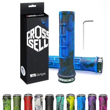 Imagem de CROSSSELL Punhos de guidão de bicicleta cor dupla azul – Pegas de bicicleta de travamento único para MTB, Mountain Bike, Downhill, BMX – Acessórios de mão de borracha ergonômicos antiderrapantes