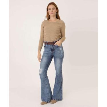 Imagem de Calça Jeans Flare Feminina Destroyed Cintura Alta-18072 - Vizzy Jeans,