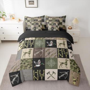 Imagem de Feelyou Jogo de cama King Size com tema camuflado de caça ao pato e veado camuflado, 7 peças, para meninos, adolescentes, crianças, para decoração de quarto masculino