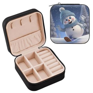 Imagem de Wassud Lindo boneco de neve snowboard viagem estojo de joias para mulheres, meninas, senhoras, noiva, mini organizador de joias de couro PU, caixa quadrada de armazenamento de joias para brincos