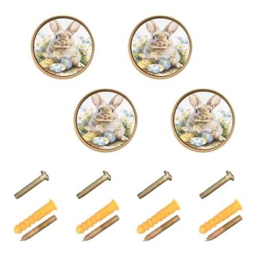 Imagem de CEBUGI Conjunto de 4 puxadores de armário de ovos de coelho da Páscoa puxadores de gaveta redondos com parafusos puxadores de armário de cozinha para gaveta porta guarda-roupa cômoda