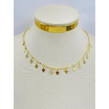 Imagem de Choker Cruz Banho Ouro 2 Milésimos com Verniz Italiano - 40cm - 1 Unid