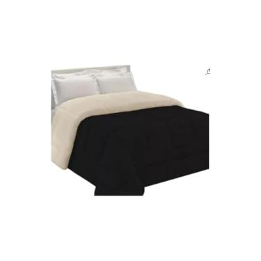 Imagem de Cobertor Sherpa Queen Dupla Face, 2,20m x 2,40m, Marrom, Manta Plush e Pele de Carneiro, 100% Poliéster