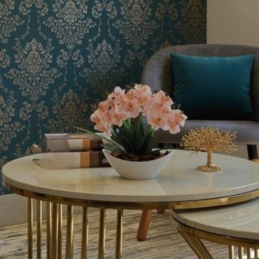 Imagem de Arranjo de Orquídea Artificial com Vaso Branco e Casca Polida Decorativa para Mesa e Escritório(Rosa Claro)